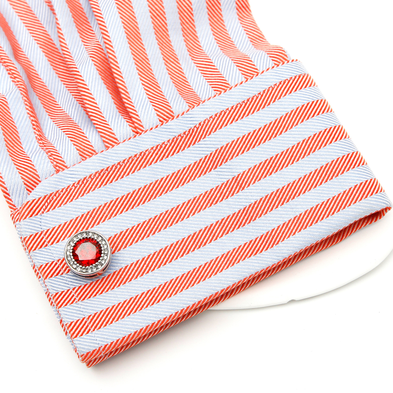 Vyriškos sąsagos, lengvos, prabangios, retro stiliaus, prancūziškos, inkrustuotos raudonu cirkoniu, deimantais, apvalios, sidabrinės, parduodamos urmu.