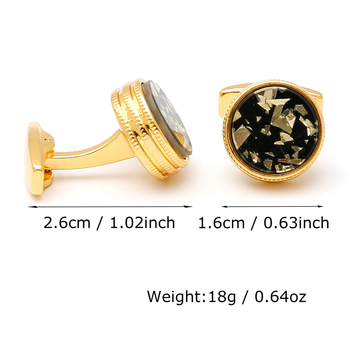 Мъжки копчета за ръкавели с инкрустация в черно и злато, кръгли, златни, трансгранични, ретро, 1 чифт, готови бижута