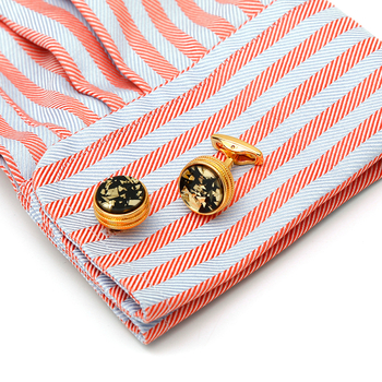 Мъжки копчета за ръкавели с инкрустация в черно и злато, кръгли, златни, трансгранични, ретро, 1 чифт, готови бижута