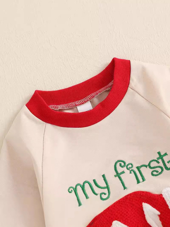 Χριστουγεννιάτικα παιδικά ρούχα εξωτερικού εμπορίου 2024 Νέα πετσέτα με κεντημένο μπούστο με μακριά μανίκια για μωρά, ρούχα αναρρίχησης