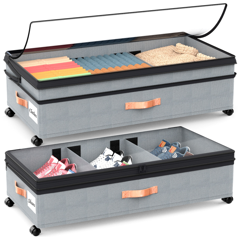 Cutie de depozitare anti-praf cu fund de pat cu roți transfrontaliere, cu capac transparent și suport de depozitare de mare capacitate pentru haine și încălțăminte simple