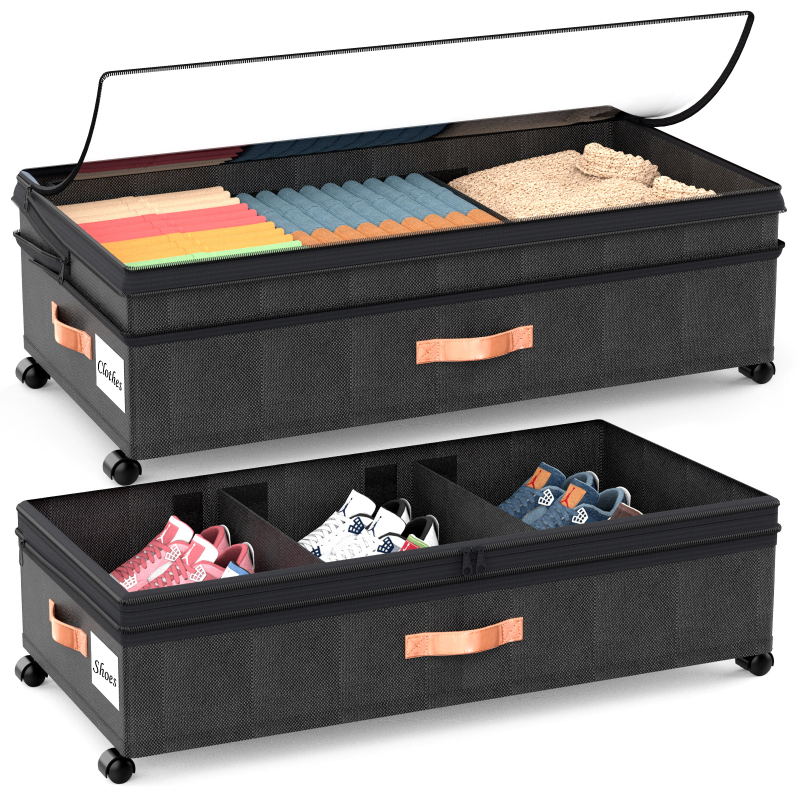 Cutie de depozitare anti-praf cu fund de pat cu roți transfrontaliere, cu capac transparent și suport de depozitare de mare capacitate pentru haine și încălțăminte simple