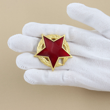 Vintage fém jelvény piros ötcsillagos érem retro bross gallér dekoráció