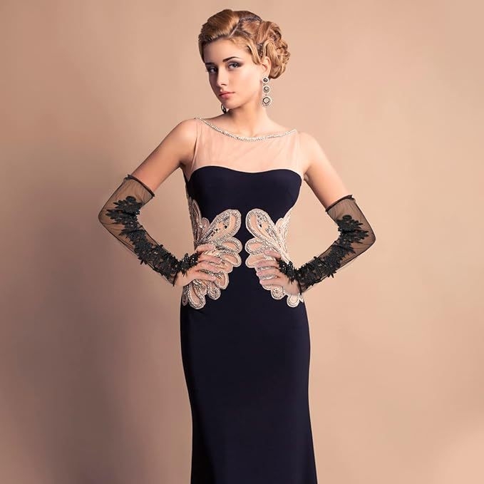 Võrkpitsist sõrmedeta kindad Pikad lillelised pruudikindad Ballile pulmapeokostüüm Pulmakleidi aksessuaarid Varrukas