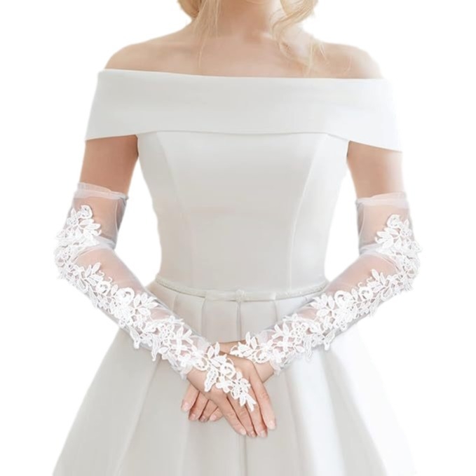 Võrkpitsist sõrmedeta kindad Pikad lillelised pruudikindad Ballile pulmapeokostüüm Pulmakleidi aksessuaarid Varrukas