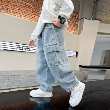 σε απόθεμα Τζιν για αγόρια Άνοιξη και Φθινόπωρο Νέα παιδικά παντελόνια Φθινοπωρινά παντελόνια για αγόρια Μεγάλα παιδικά φθινοπωρινά παντελόνια με ίσια μπατζάκια