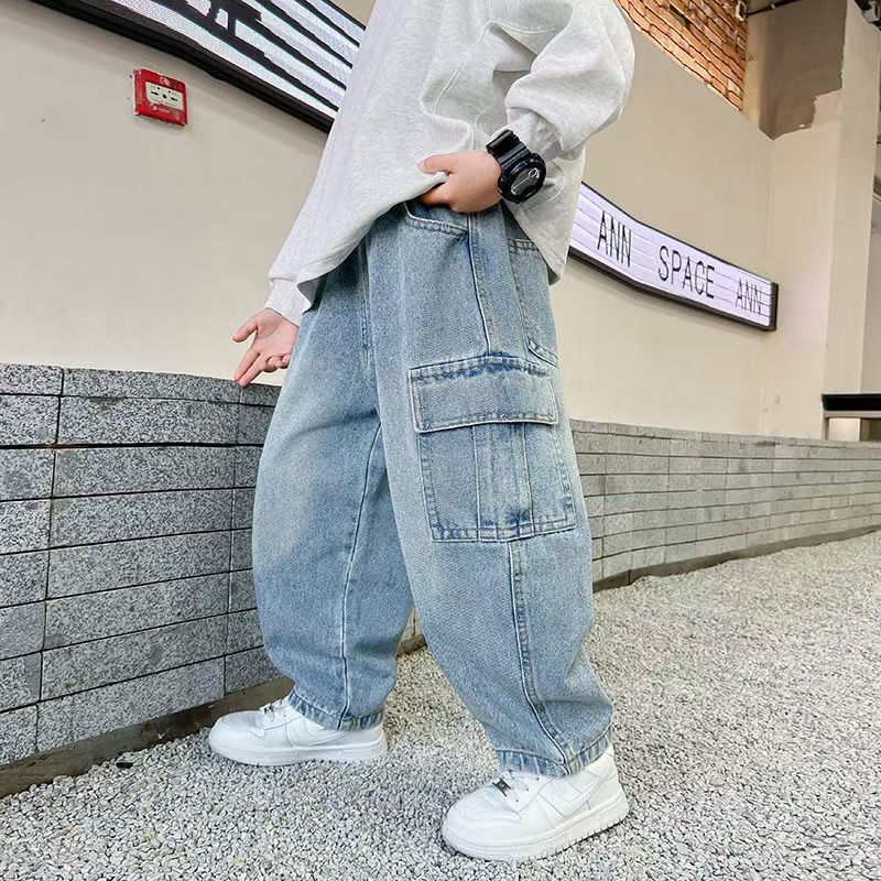 На склад Дънки за момчета Пролет и есен Нови детски панталони Есенни панталони за момчета Големи деца Есенни прави панталони