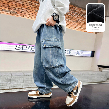 Μοντέρνα τζιν εργασίας σε ίσια γραμμή για μεσήλικες και μεγαλύτερα παιδιά, φθινόπωρο 2025, νέα παιδικά ρούχα, όμορφα φαρδιά παντελόνια για αγόρια, φθινόπωρο