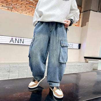 Μοντέρνα τζιν εργασίας σε ίσια γραμμή για μεσήλικες και μεγαλύτερα παιδιά, φθινόπωρο 2025, νέα παιδικά ρούχα, όμορφα φαρδιά παντελόνια για αγόρια, φθινόπωρο