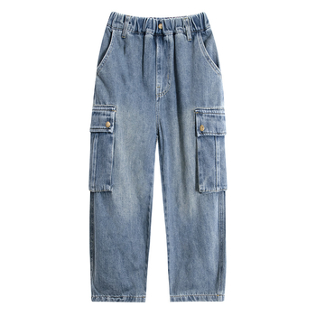 Μοντέρνα τζιν εργασίας σε ίσια γραμμή για μεσήλικες και μεγαλύτερα παιδιά, φθινόπωρο 2025, νέα παιδικά ρούχα, όμορφα φαρδιά παντελόνια για αγόρια, φθινόπωρο