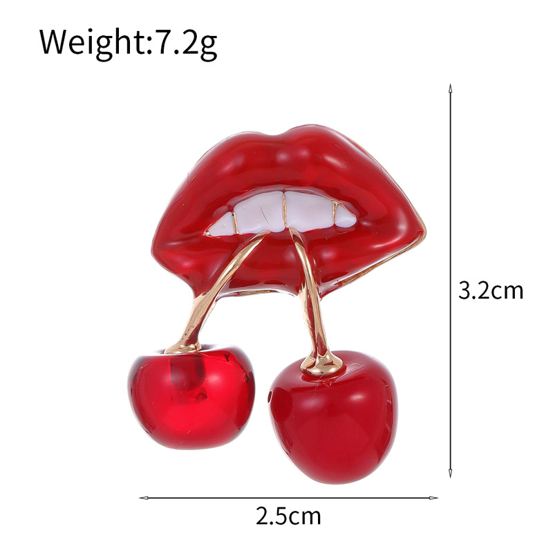 Broșă de buze roșii cireșe distractive în stil japonez, design de personalitate, nișă, fată amuzantă, pin, cataramă anti-lumină, accesorii cadou