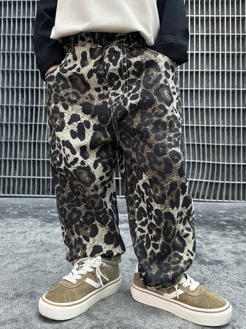Τζιν για αγόρια, παιδικά παντελόνια, μοντέρνα παντελόνια, νέα άνοιξη και φθινόπωρο 2024, μωρουδιακά, casual, μαλακά παντελόνια με λεοπάρ μοτίβο