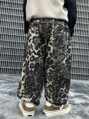 Τζιν για αγόρια, παιδικά παντελόνια, μοντέρνα παντελόνια, νέα άνοιξη και φθινόπωρο 2024, μωρουδιακά, casual, μαλακά παντελόνια με λεοπάρ μοτίβο