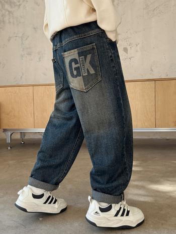 Z1326 Detské voľné džínsy Early Yang 2025 Jarné, veľké detské, módne, v západnom štýle, dlhé nohavice, detské, jarné a jesenné