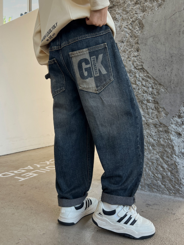 Z1326 Detské voľné džínsy Early Yang 2025 Jarné, veľké detské, módne, v západnom štýle, dlhé nohavice, detské, jarné a jesenné