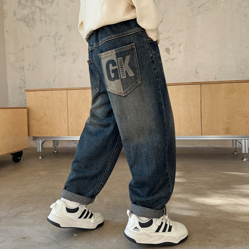 Z1326 Detské voľné džínsy Early Yang 2025 Jarné, veľké detské, módne, v západnom štýle, dlhé nohavice, detské, jarné a jesenné