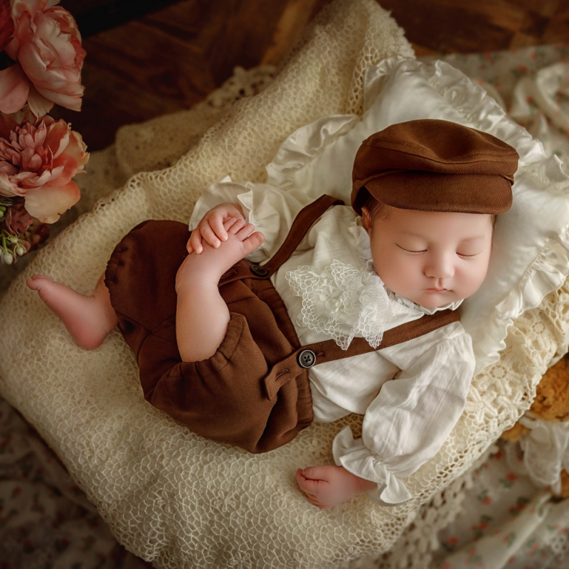 дрехи за новородено, шапка, тиранти, риза от три части, бебешки дрехи за фотография, дрехи за бебешка фотография