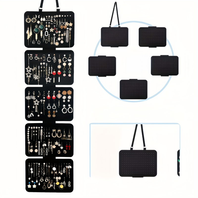 Penkių sluoksnių didelės talpos sulankstomas pakabinamas papuošalų laikymo krepšys iš veltinio, galintis pridėti logotipą