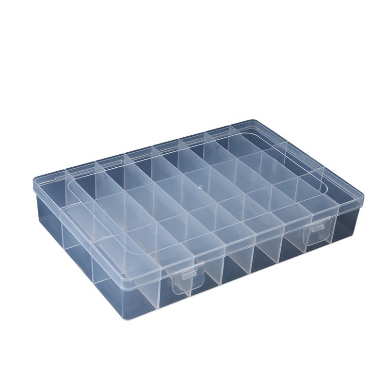 Cutie de ambalare medie fixă de 24 pp pentru bijuterii transparente, cercei, cu mărgele, componente electrice, cutie de depozitare cu bandă de cauciuc pentru agrafe de păr mici