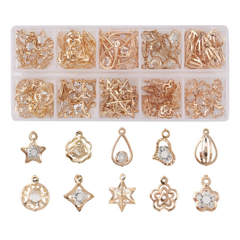 Amazon vislabāk pārdotā spīdīgā reljefā rhinestone romba zvaigžņu ziedu jauktā DIY rotaslietu kulona kaklarota aproce