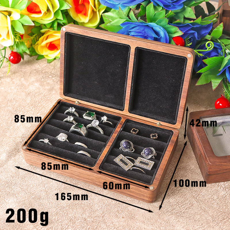 Täispuidust ehted sõrmused ehete pakendamine hoiustamise kinkekarbis paar sõrmused kõrvarõngad ehete vitriin naiste pähklipuust alus kaanega