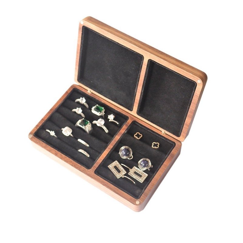 Täispuidust ehted sõrmused ehete pakendamine hoiustamise kinkekarbis paar sõrmused kõrvarõngad ehete vitriin naiste pähklipuust alus kaanega