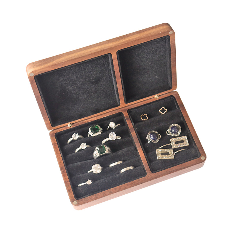 Täispuidust ehted sõrmused ehete pakendamine hoiustamise kinkekarbis paar sõrmused kõrvarõngad ehete vitriin naiste pähklipuust alus kaanega