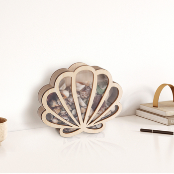 Νέο ξύλινο κουτί σε σχήμα κοχυλιού, κουτί αποθήκευσης αστεριών παραλίας, διαφανές ακρυλικό κουτί κοχυλιού, ξύλινα στολίδια γραφείου
