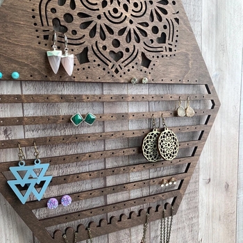 Дървена шестоъгълна поставка за обеци от трансграничен тип, стенен стелаж за съхранение на обеци, домашен креативни висящи бижута