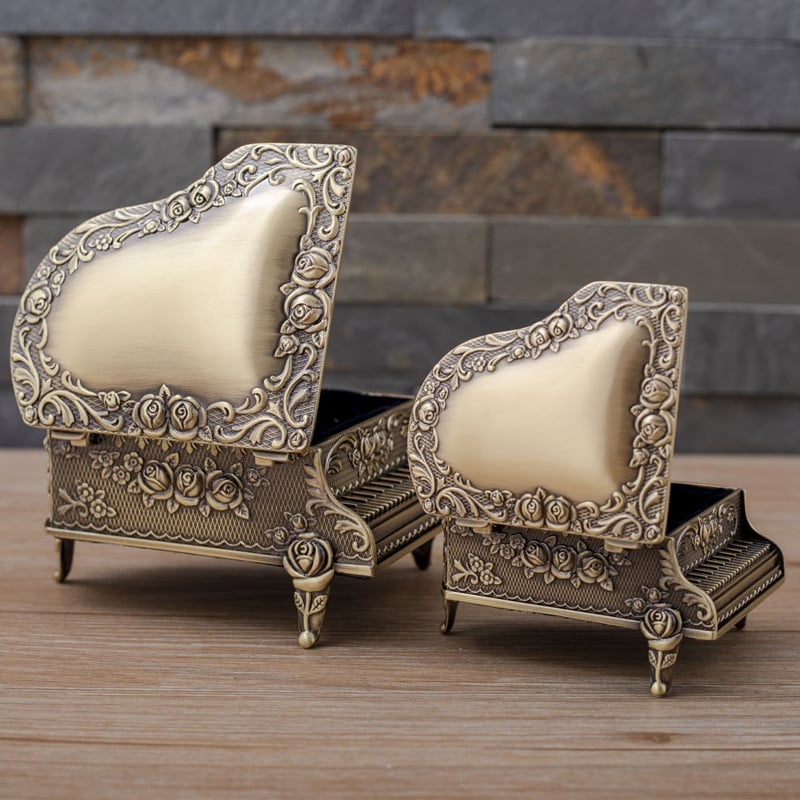 Cutie de bijuterii pentru pian, stil european, creativă, din bronz roz, de lux, cutie de bijuterii din metal pentru birou, depozitare de bijuterii, nou