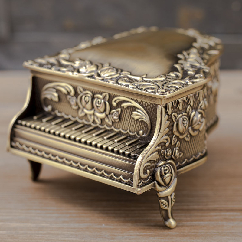 Cutie de bijuterii pentru pian, stil european, creativă, din bronz roz, de lux, cutie de bijuterii din metal pentru birou, depozitare de bijuterii, nou