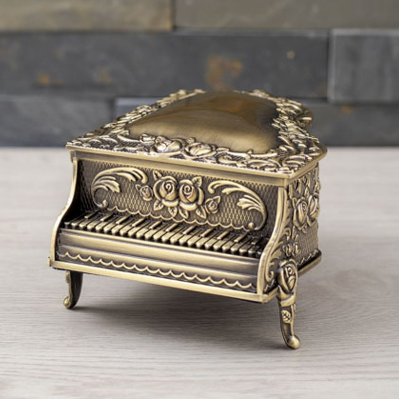 Cutie de bijuterii pentru pian, stil european, creativă, din bronz roz, de lux, cutie de bijuterii din metal pentru birou, depozitare de bijuterii, nou