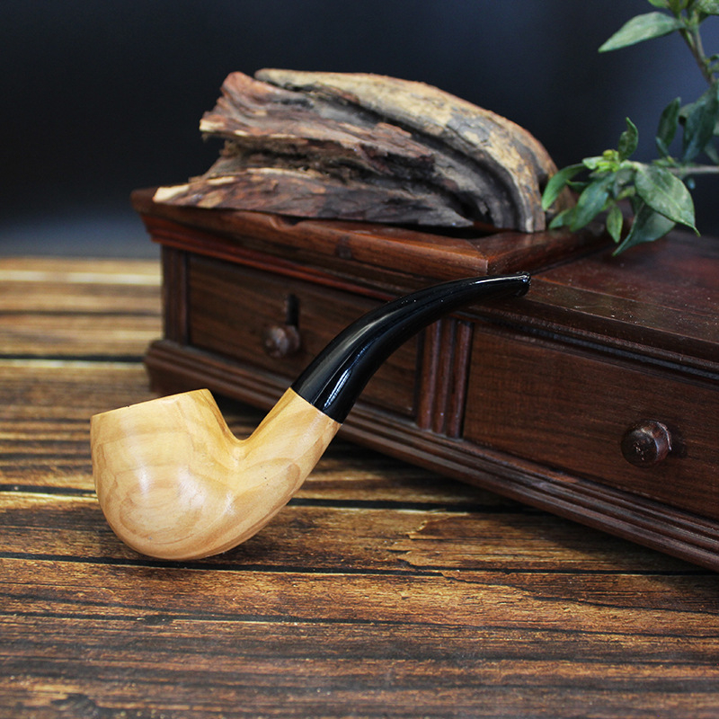 Itaalia oliivipuidust käsitööna valminud elegantne täispuidust 9 mm filter, traditsiooniline peopesaga kaasaskantav klassikaline vasikapeaga kumer suitsetamiskomplekt