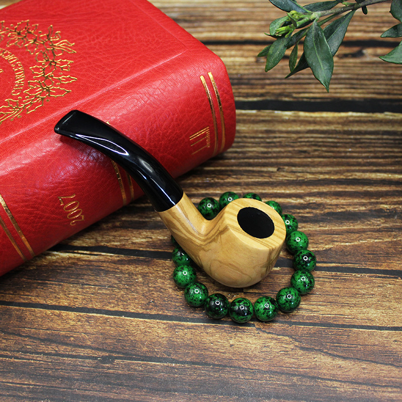 Itaalia oliivipuidust käsitööna valminud elegantne täispuidust 9 mm filter, traditsiooniline peopesaga kaasaskantav klassikaline vasikapeaga kumer suitsetamiskomplekt