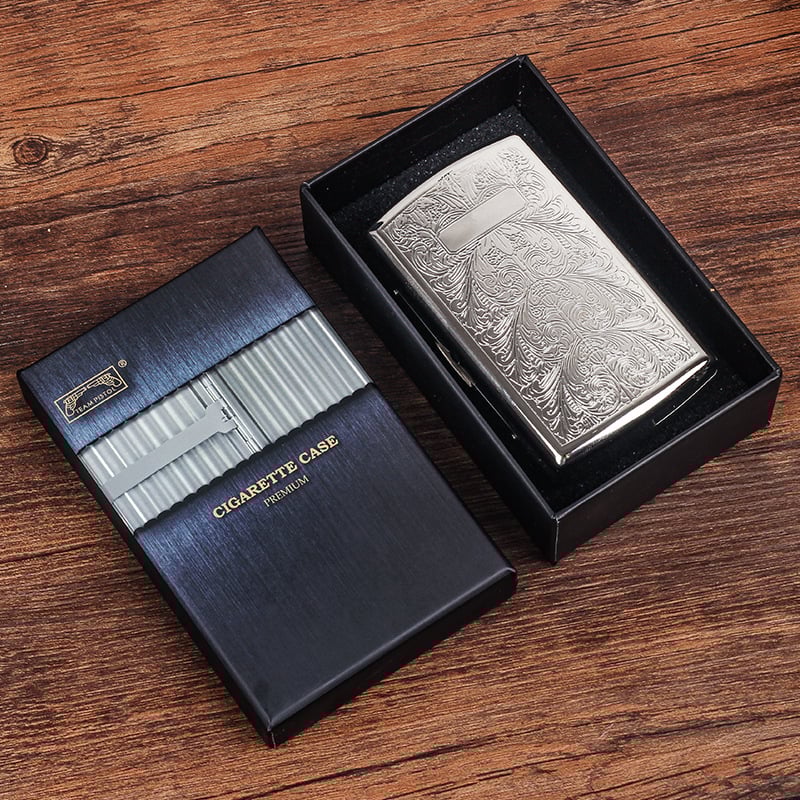 Divkārša ieroča cigarešu maciņš 12 iepakojumu hromēts pārnēsājams cigarešu maciņš radoši bagātīgi ziedi vīriešu dāvana vara cigarešu kaste