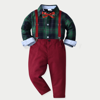 Set de cămașă cu mânecă lungă pentru băieți, croșetat, în carouri, european și american, set casual