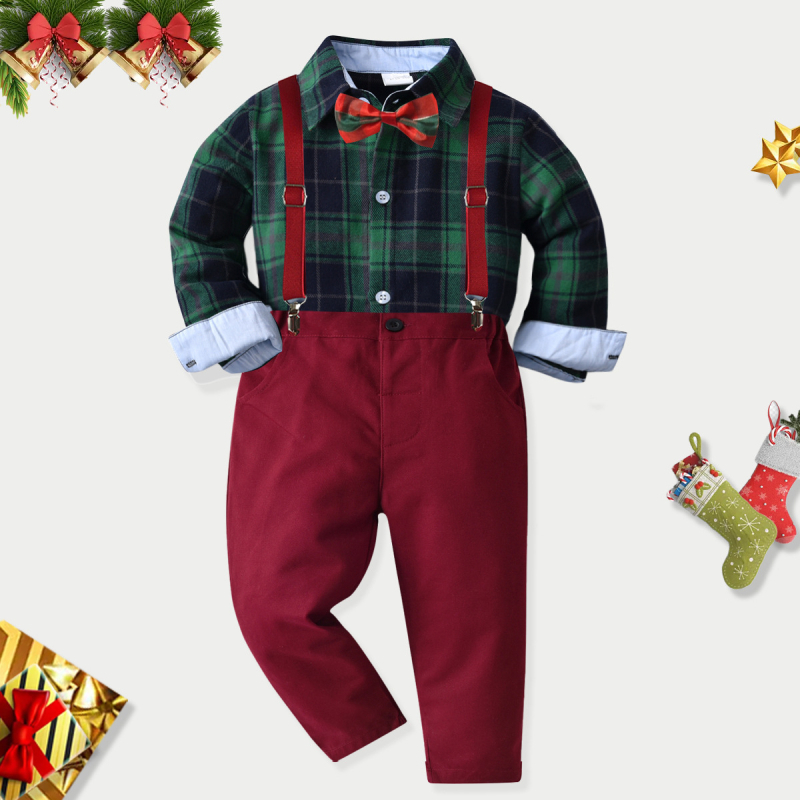 Set de cămașă cu mânecă lungă pentru băieți, croșetat, în carouri, european și american, set casual