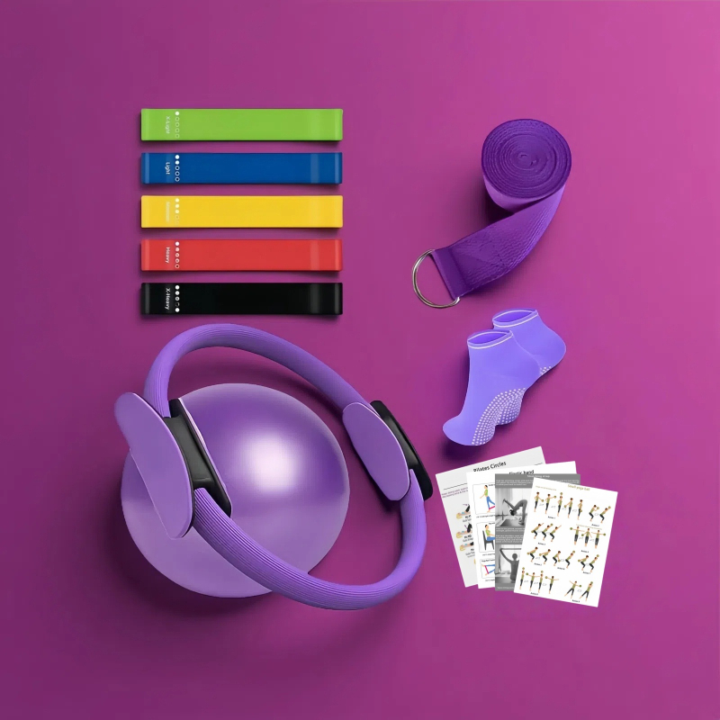 Piiriülene uus plahvatusohtlik pilatese rõngas ja pall 9-osaline ülikond 5 takistusrihmaga koduse treeningu joogapalliga