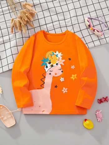 Tricou cu mânecă lungă imprimat cu desene animate pentru fete littlebitty, toamnă, stil european și american, tricou de bază pentru copii