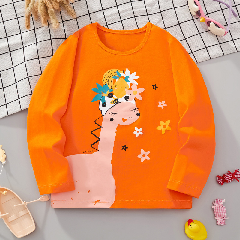 Tricou cu mânecă lungă imprimat cu desene animate pentru fete littlebitty, toamnă, stil european și american, tricou de bază pentru copii