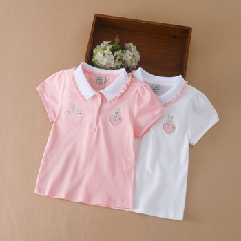 Tricou polo pentru copii, culoare solidă, cu desene animate, fete de vară, subțire, cu rever din bumbac, cu mânecă scurtă