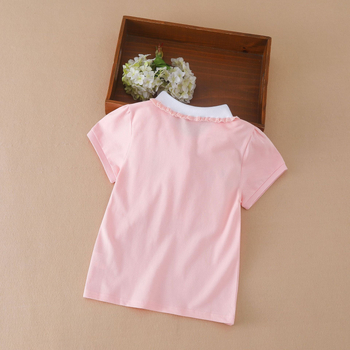 Tricou polo pentru copii, culoare solidă, cu desene animate, fete de vară, subțire, cu rever din bumbac, cu mânecă scurtă