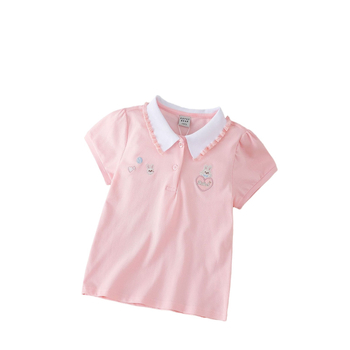 Tricou polo pentru copii, culoare solidă, cu desene animate, fete de vară, subțire, cu rever din bumbac, cu mânecă scurtă