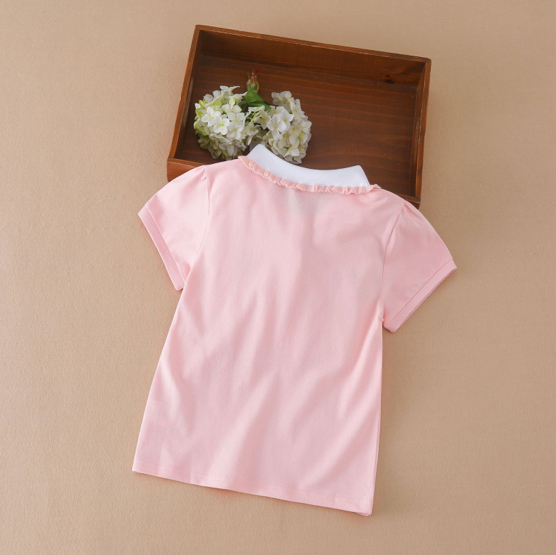 Tricou polo pentru copii, culoare solidă, cu desene animate, fete de vară, subțire, cu rever din bumbac, cu mânecă scurtă