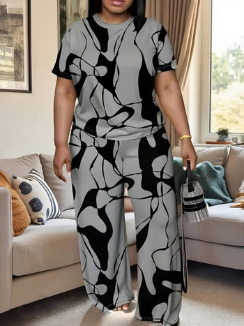 Proljeće i ljeto 2025. prekogranična vanjska trgovina na zalihama plus size ženskih europskih i američkih modnih crno-sivih odijela s tiskom, veleprodaja tvornice