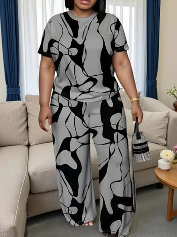 Διασυνοριακή πώληση άνοιξης και καλοκαιριού 2025 για εξωτερικό εμπόριο σε απόθεμα συν μέγεθος γυναικών ευρωπαϊκής και αμερικανικής μόδας μαύρου γκρι κοστουμιού εκτύπωσης εργοστάσιο χονδρικής