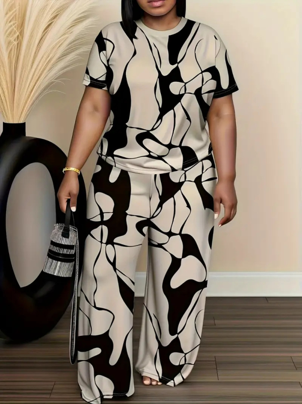 Proljeće i ljeto 2025. prekogranična vanjska trgovina na zalihama plus size ženskih europskih i američkih modnih crno-sivih odijela s tiskom, veleprodaja tvornice