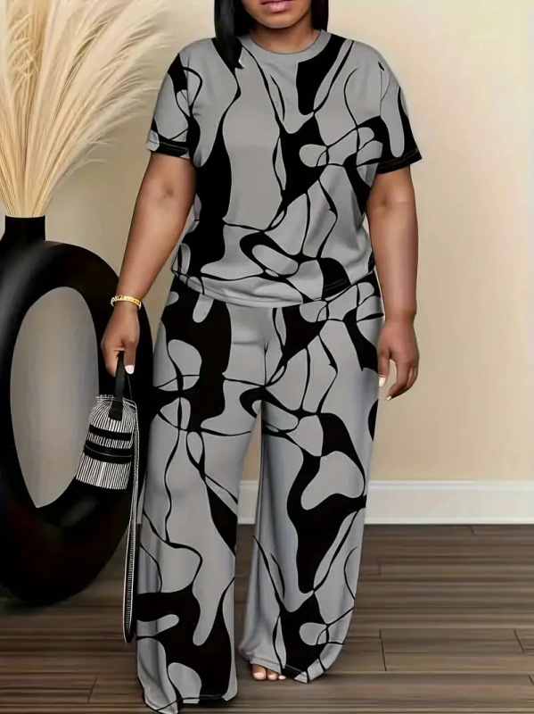 Proljeće i ljeto 2025. prekogranična vanjska trgovina na zalihama plus size ženskih europskih i američkih modnih crno-sivih odijela s tiskom, veleprodaja tvornice