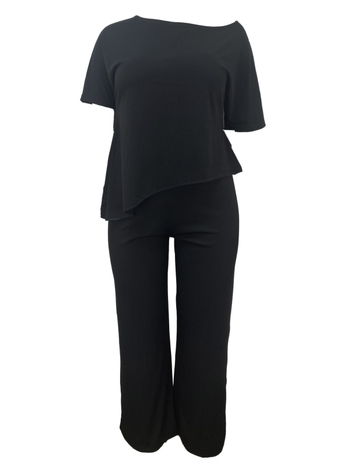 TB6224 Euroopa ja Ameerika moe plahvatuslik TEMU kuum vabaaja mugav lai kaheosaline must ülikond pluss-suuruses