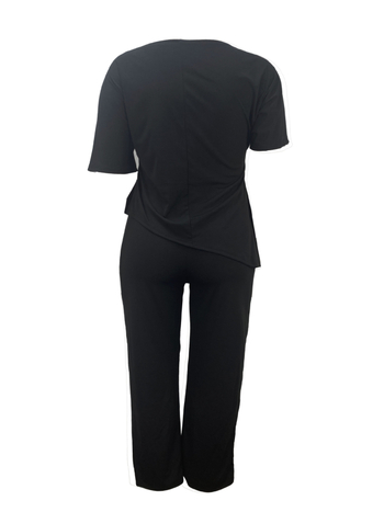 TB6224 Euroopa ja Ameerika moe plahvatuslik TEMU kuum vabaaja mugav lai kaheosaline must ülikond pluss-suuruses